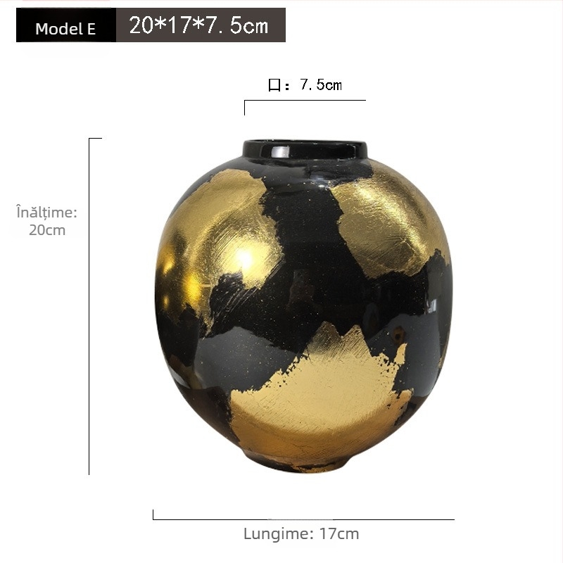 Vază ceramică – Fabricată manual cu foiță de aur, stil lux ușor, brand Jade Slip