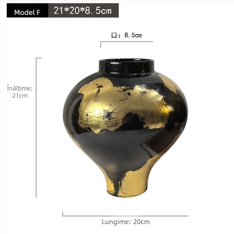 Vază ceramică – Fabricată manual cu foiță de aur, stil lux ușor, brand Jade Slip