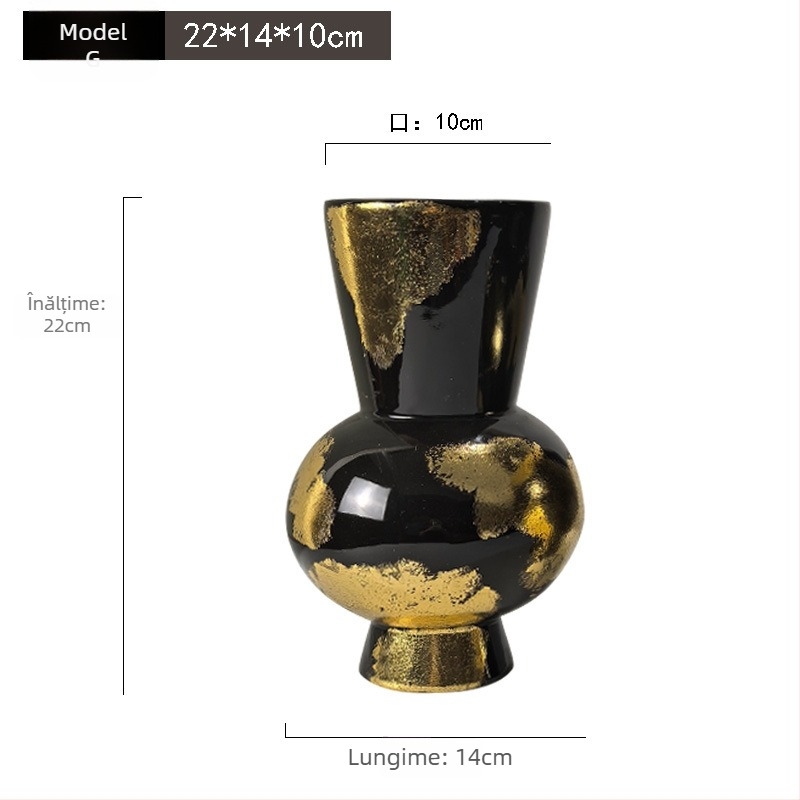 Vază ceramică – Fabricată manual cu foiță de aur, stil lux ușor, brand Jade Slip