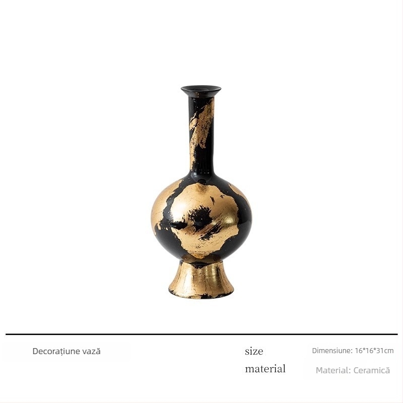 Vază ceramică – Fabricată manual cu foiță de aur, stil lux ușor, brand Jade Slip