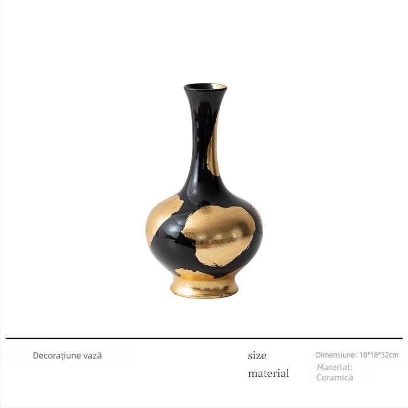 Vază ceramică – Fabricată manual cu foiță de aur, stil lux ușor, brand Jade Slip