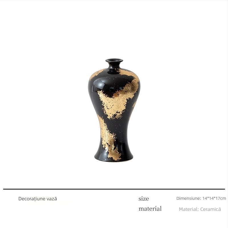 Vază ceramică – Fabricată manual cu foiță de aur, stil lux ușor, brand Jade Slip