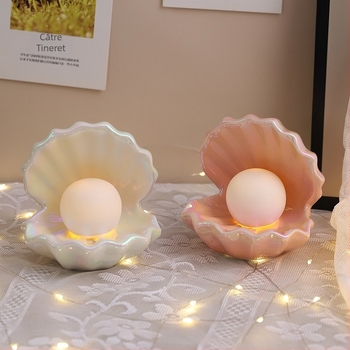 Lampa de noapte ceramică în formă de scoică și farfurioară pentru bijuterii — ornament de birou modern Xuanyi
