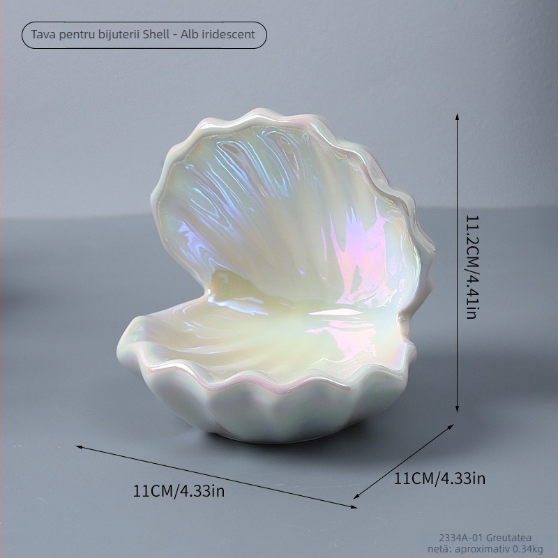 Lampa de noapte ceramică în formă de scoică și farfurioară pentru bijuterii — ornament de birou modern Xuanyi