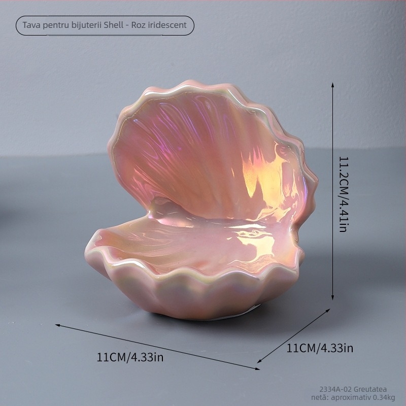 Lampa de noapte ceramică în formă de scoică și farfurioară pentru bijuterii — ornament de birou modern Xuanyi