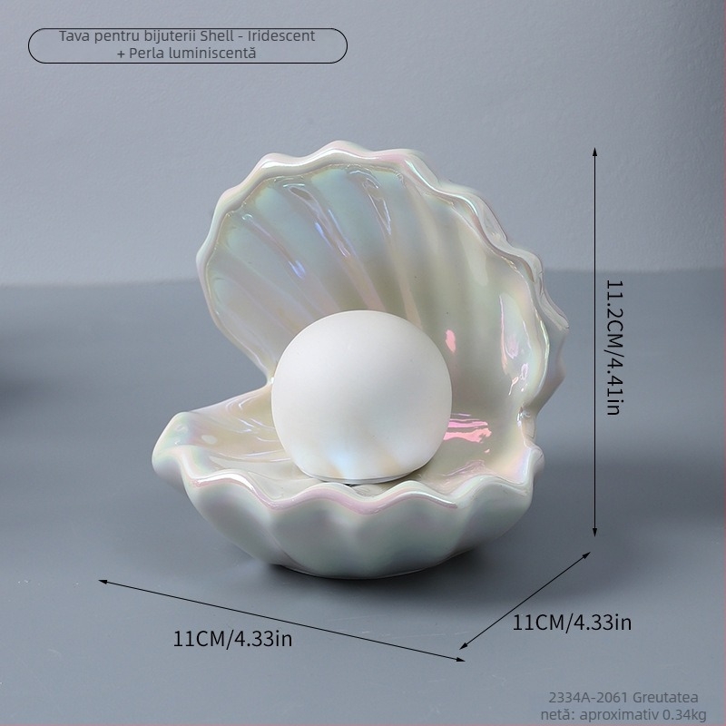 Lampa de noapte ceramică în formă de scoică și farfurioară pentru bijuterii — ornament de birou modern Xuanyi
