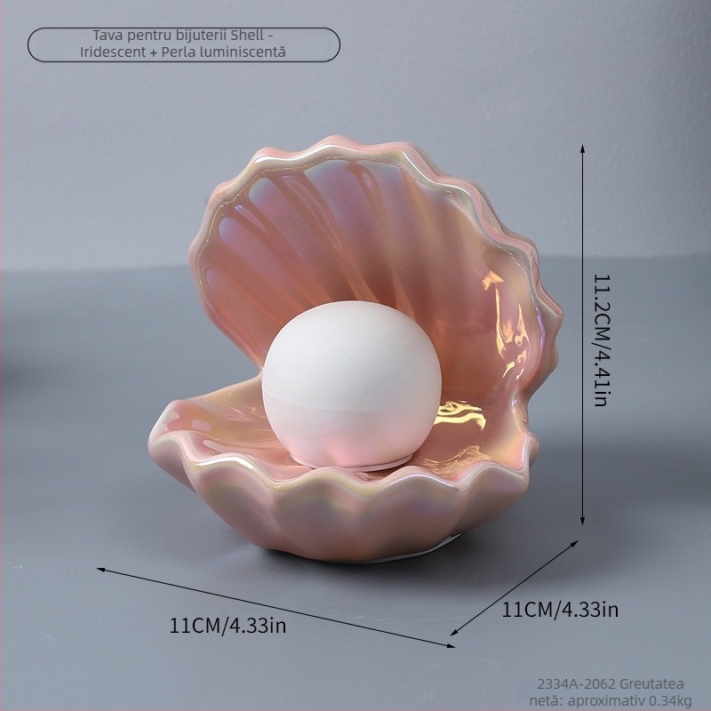 Lampa de noapte ceramică în formă de scoică și farfurioară pentru bijuterii — ornament de birou modern Xuanyi