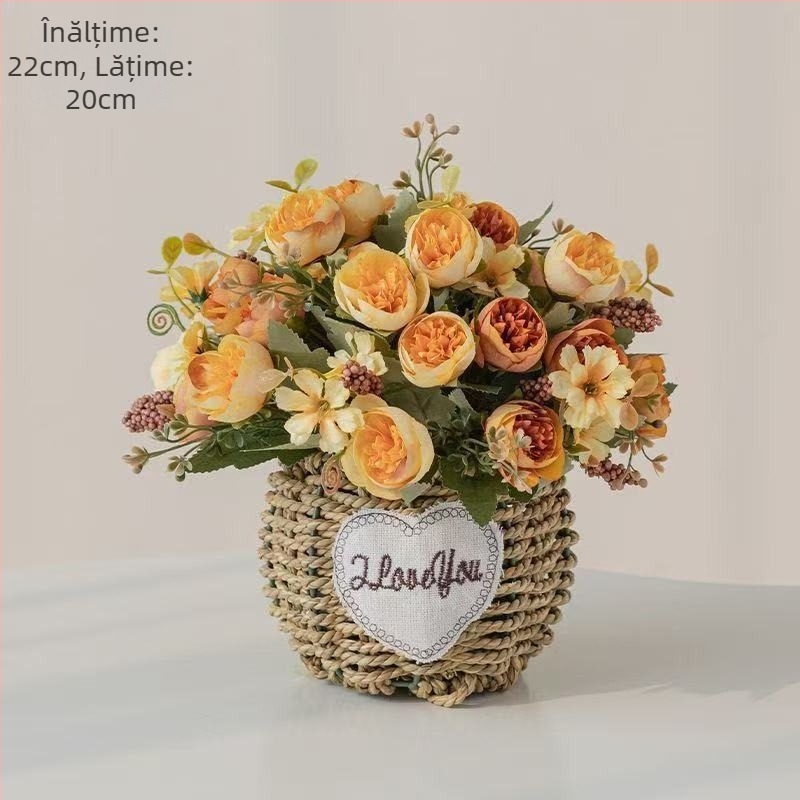 Buchet de flori artificiale cu floarea-soarelui, material de mătase, finisaj la atingere moale, decor pentru casă