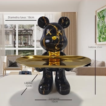 Decorațiune tip farfurie din rășină cu ursuleț desen animat, stil light luxury, finisaj pictat manual, depozitare multifuncțională de chei pentru hol și sufragerie