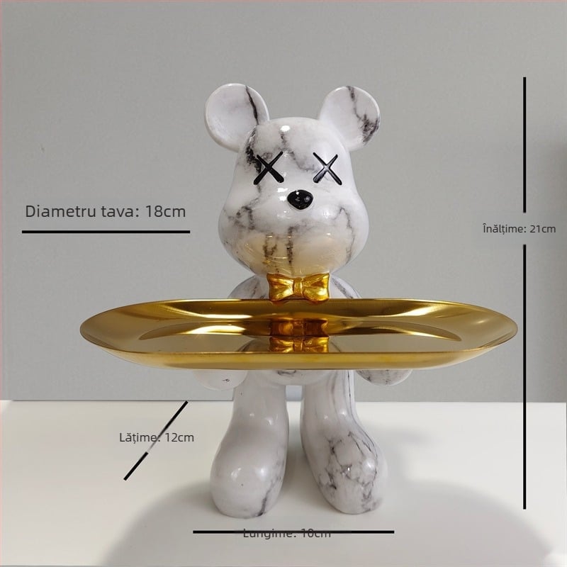 Decorațiune tip farfurie din rășină cu ursuleț desen animat, stil light luxury, finisaj pictat manual, depozitare multifuncțională de chei pentru hol și sufragerie
