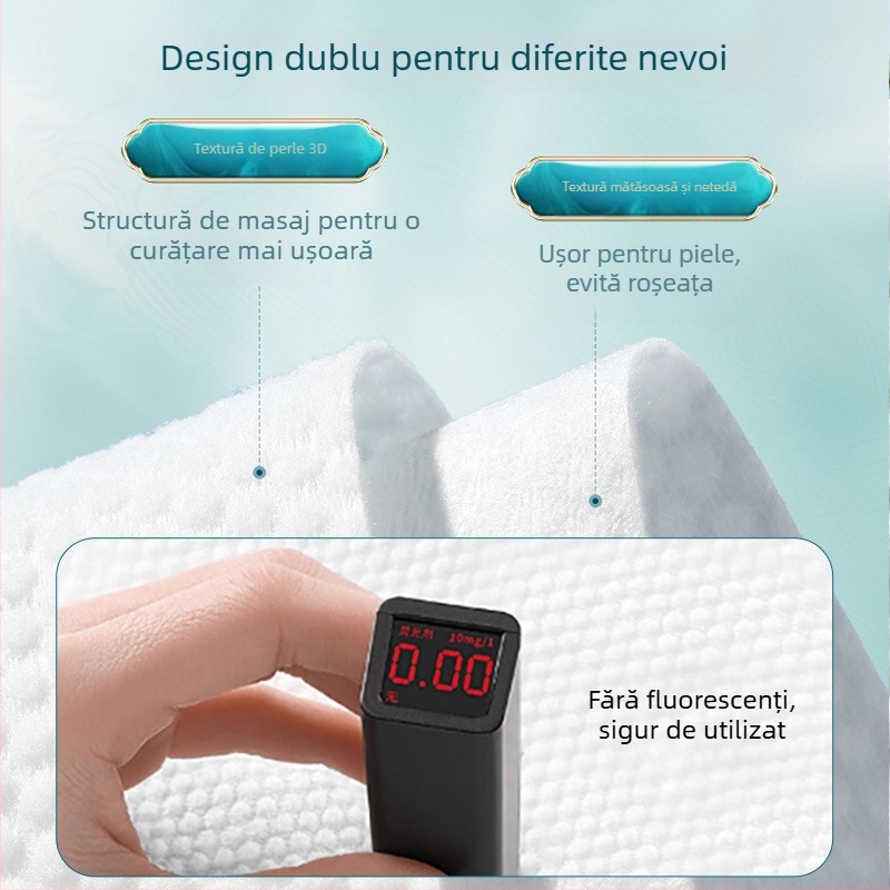 Șervețele pentru față din bumbac 100% — de unică folosință, umede/uscate, dispenser suspendat cu tragere, groase pentru uz casnic