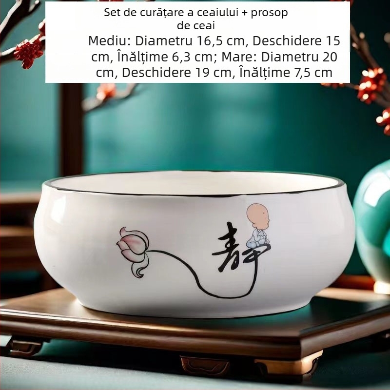 Vas ceramic pentru spălat ceai, vas pentru resturi de ceai și scrumieră – accesorii set Ceai Kung Fu