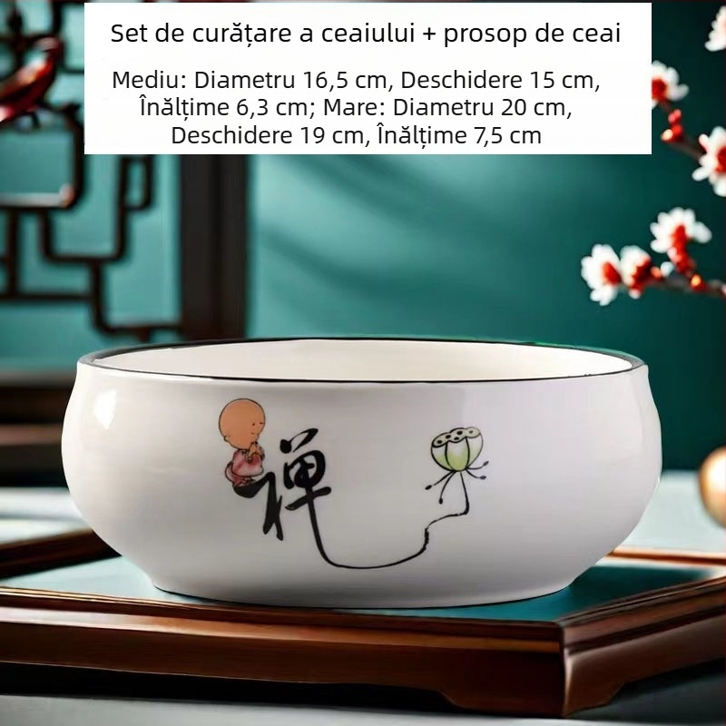 Vas ceramic pentru spălat ceai, vas pentru resturi de ceai și scrumieră – accesorii set Ceai Kung Fu