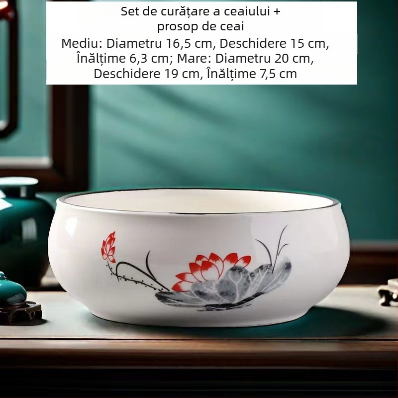 Vas ceramic pentru spălat ceai, vas pentru resturi de ceai și scrumieră – accesorii set Ceai Kung Fu