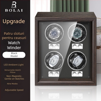 BOLAI Rotator de Ceas din Lemn, Silențios, Antimagnetic, Automat, cu Cutie de Depozitare