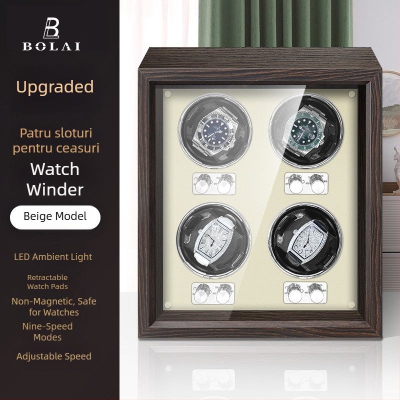 BOLAI Rotator de Ceas din Lemn, Silențios, Antimagnetic, Automat, cu Cutie de Depozitare