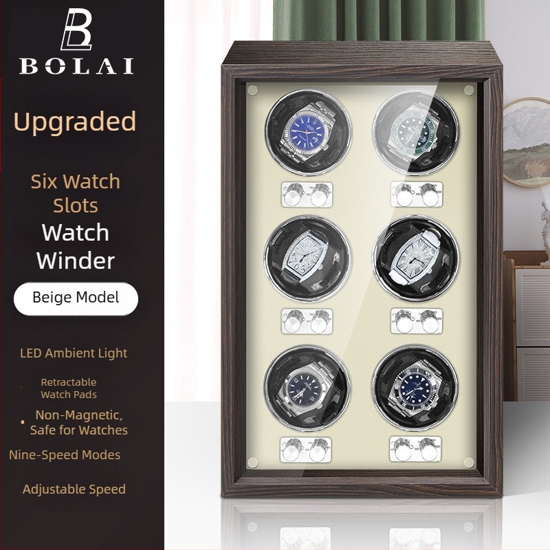 BOLAI Rotator de Ceas din Lemn, Silențios, Antimagnetic, Automat, cu Cutie de Depozitare