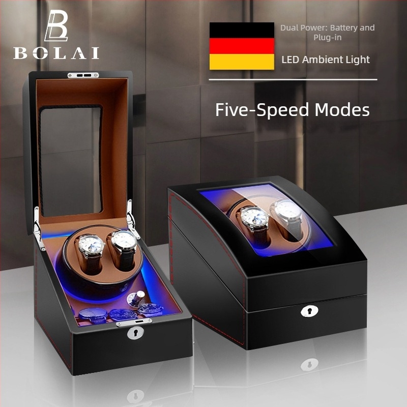 BOLAI Rotator de Ceas din Lemn, Silențios, Antimagnetic, Automat, cu Cutie de Depozitare