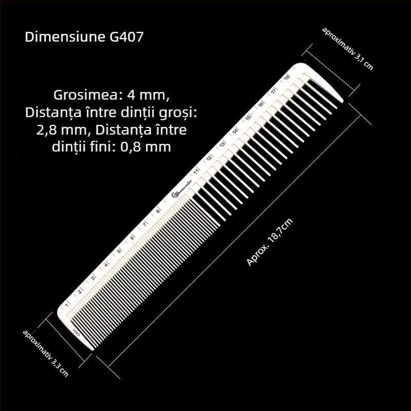 KLS pieptene profesional pentru păr – ABS material, vârf ascuțit, pentru saloane