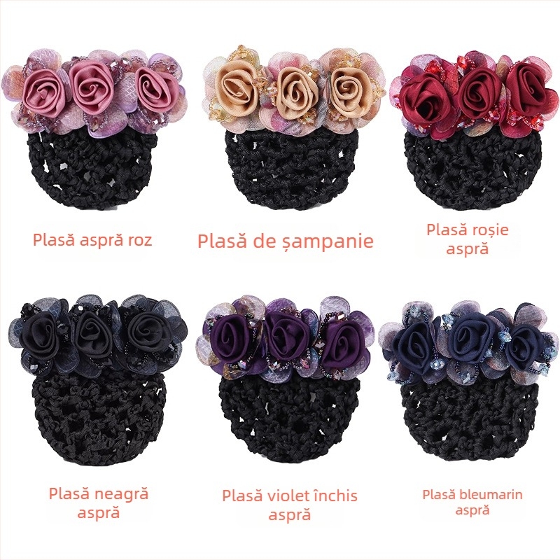 Accesoriu de păr din material textil cu floare și plasă pentru păr — pentru femei profesioniste, stil simplu