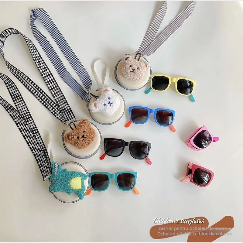 Ochelari de soare pentru copii, pliabili, ramă rotundă, protecție UV400, lentile din rășină, ramă PC