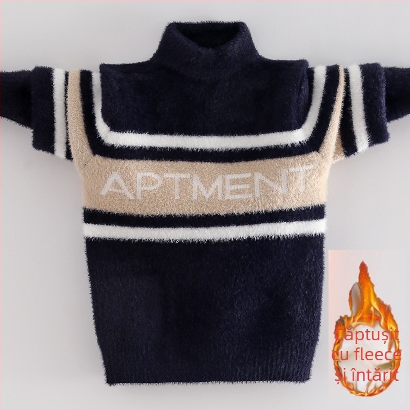 Pulover pentru copii din Mink velvet, căptușit cu fleece, pentru iarnă (stil coreean; glugă; guler rotund; mâneci lungi; fibră acrilică)