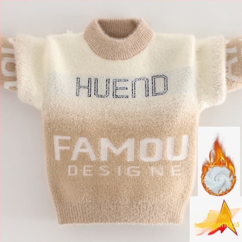 Pulover pentru copii din Mink velvet, căptușit cu fleece, pentru iarnă (stil coreean; glugă; guler rotund; mâneci lungi; fibră acrilică)
