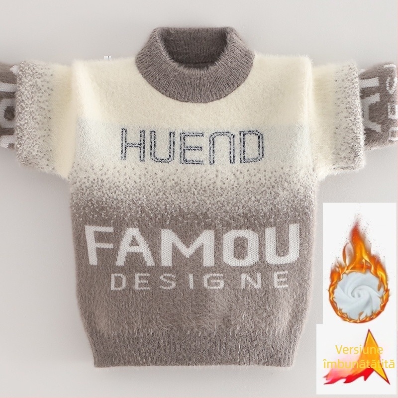 Pulover pentru copii din Mink velvet, căptușit cu fleece, pentru iarnă (stil coreean; glugă; guler rotund; mâneci lungi; fibră acrilică)