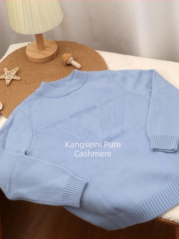 Pulover din cașmir pentru copii, tricot gros, guler rotund, mâneci lungi, model cu dungi/cărticele/abstract, finiș moale din fleece, spălare enzymatică, stil coreean, pentru copii de 3–8 ani, 100% cașmir.