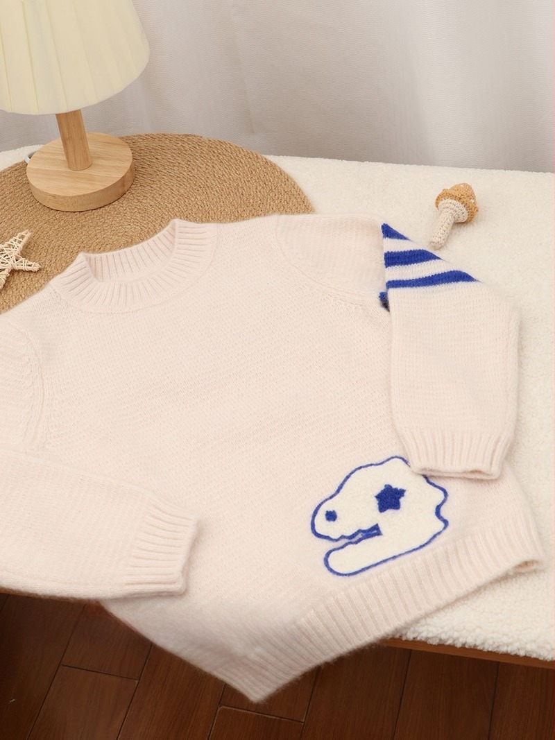 Pulover din cașmir pentru copii, tricot gros, guler rotund, mâneci lungi, model cu dungi/cărticele/abstract, finiș moale din fleece, spălare enzymatică, stil coreean, pentru copii de 3–8 ani, 100% cașmir.