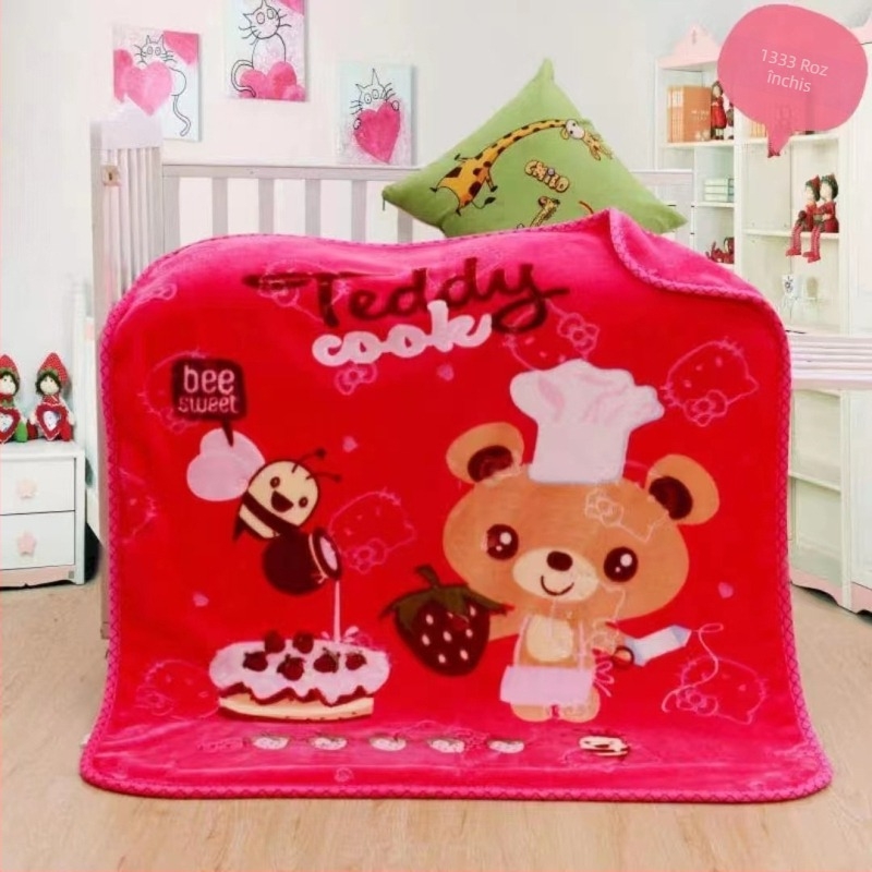 Pătură Raschel, fibră chimică, 500-800 g, pentru 1-3 ani, stil desen animat