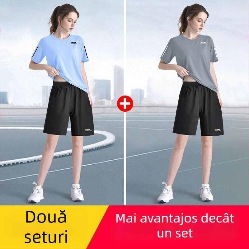 Set sport Ice Silk pentru bărbați – tricou de alergare cu uscare rapidă și șorturi lejere