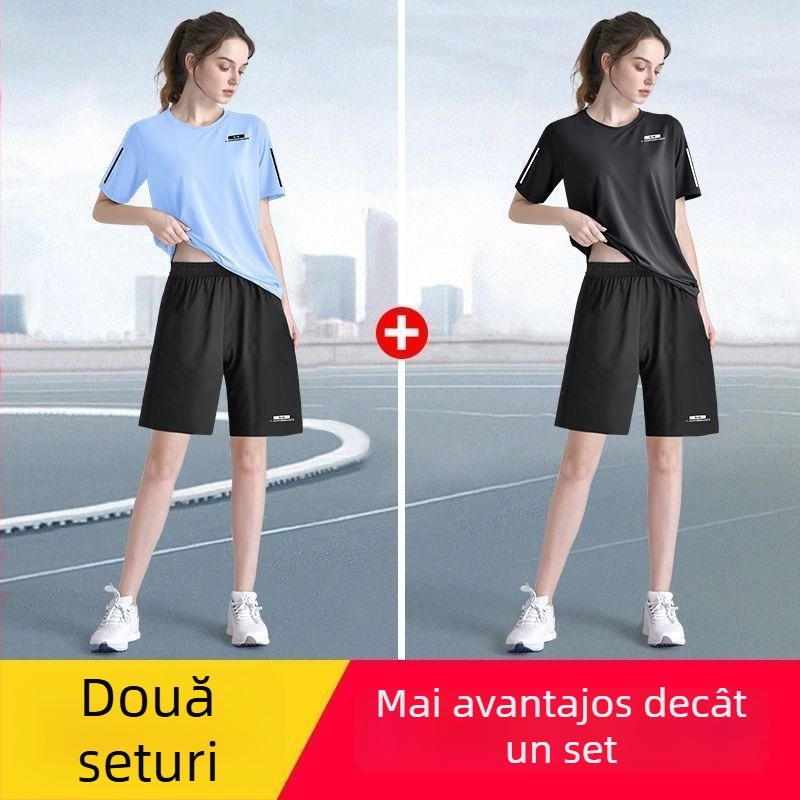 Set sport Ice Silk pentru bărbați – tricou de alergare cu uscare rapidă și șorturi lejere