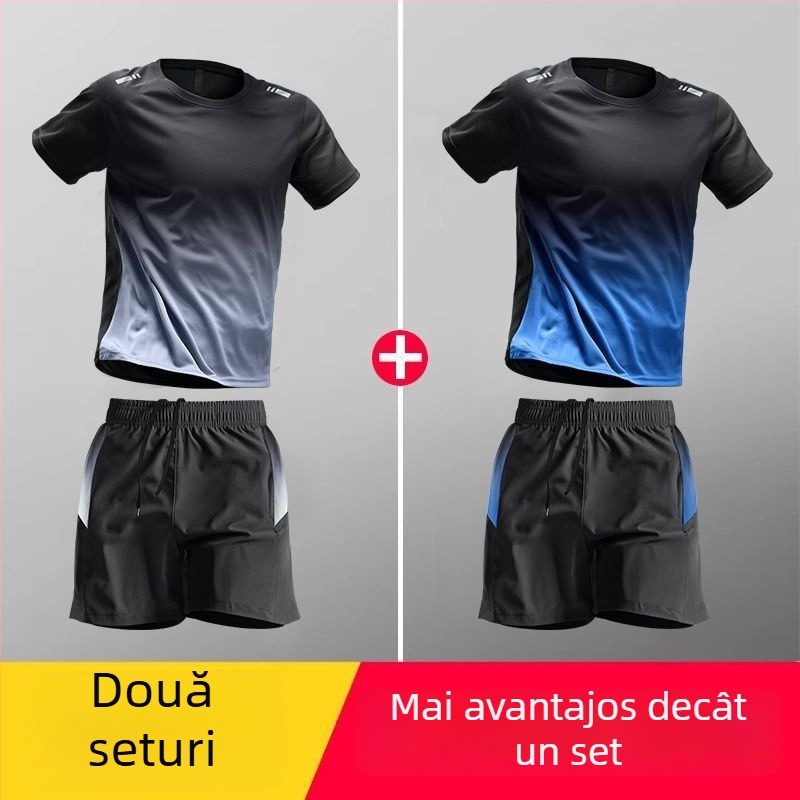 Set sport Ice Silk pentru bărbați – tricou de alergare cu uscare rapidă și șorturi lejere