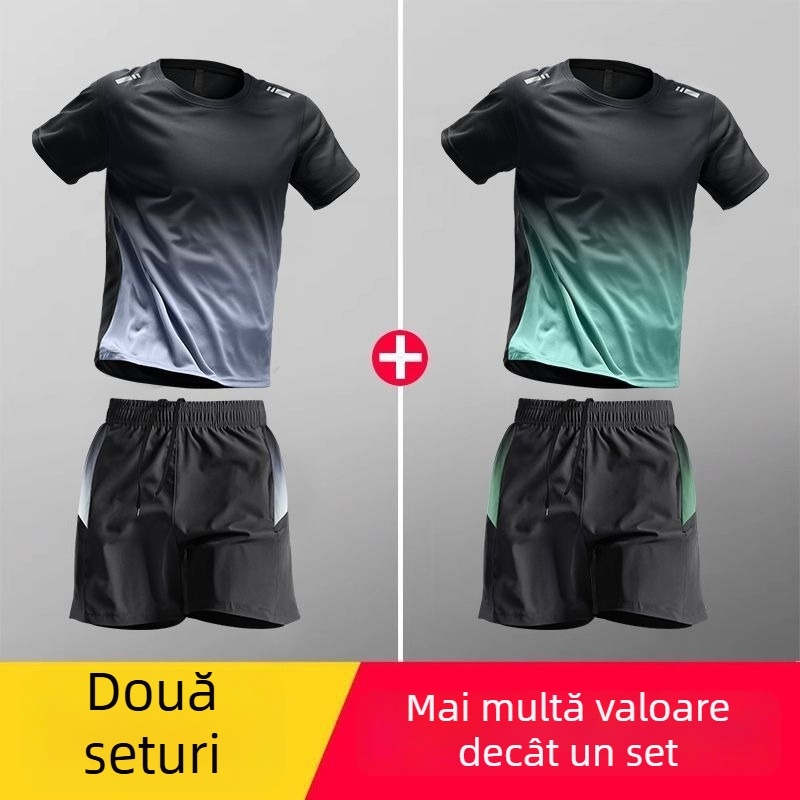 Set sport Ice Silk pentru bărbați – tricou de alergare cu uscare rapidă și șorturi lejere