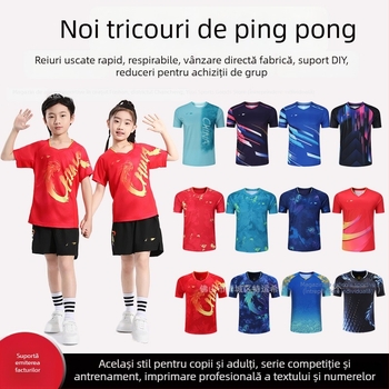 Set de antrenament pentru tenis de masă cu mâneca scurtă – Unisex, uscare rapidă din amestec poliester, 95–100% poliester, primăvară–toamnă, pentru adulți și copii