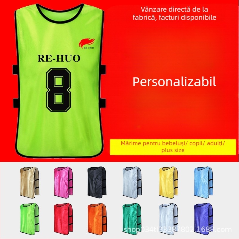 Vestă de antrenament pentru echipe de fotbal – unisex, poliester, pregătită pentru imprimare într-un design monocrom, pentru toate sezoanele, marcă re-huo