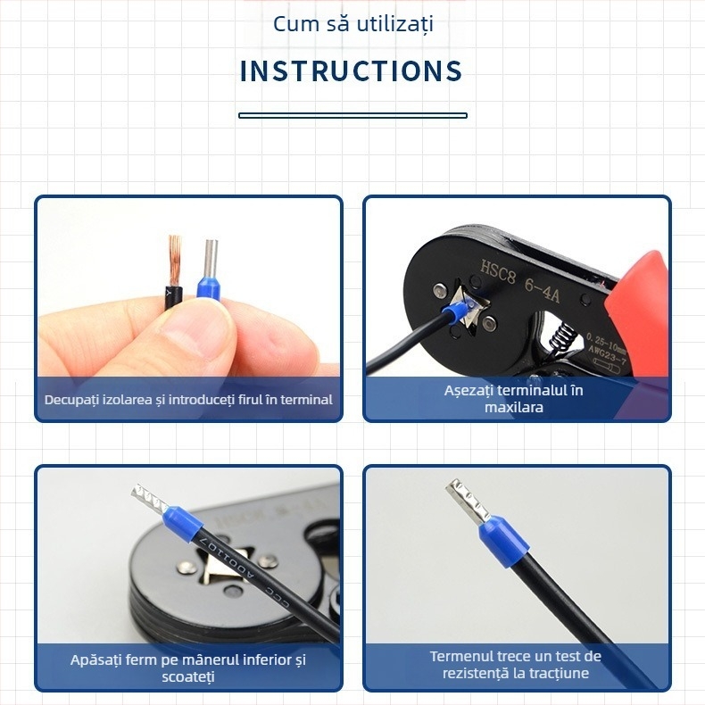 Jingyue Electric Clește de crimpare pentru terminal tubular — presare specială pentru terminale tubulare; Material: oțel aliat nichel-chromiu; Greutate: 0,378