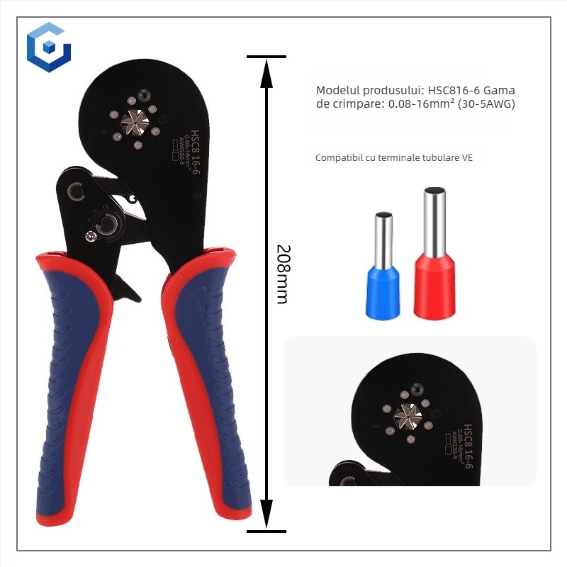 Jingyue Electric Clește de crimpare pentru terminal tubular — presare specială pentru terminale tubulare; Material: oțel aliat nichel-chromiu; Greutate: 0,378