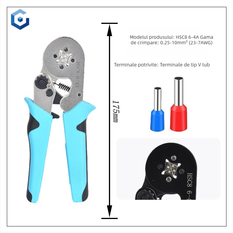 Jingyue Electric Clește de crimpare pentru terminal tubular — presare specială pentru terminale tubulare; Material: oțel aliat nichel-chromiu; Greutate: 0,378