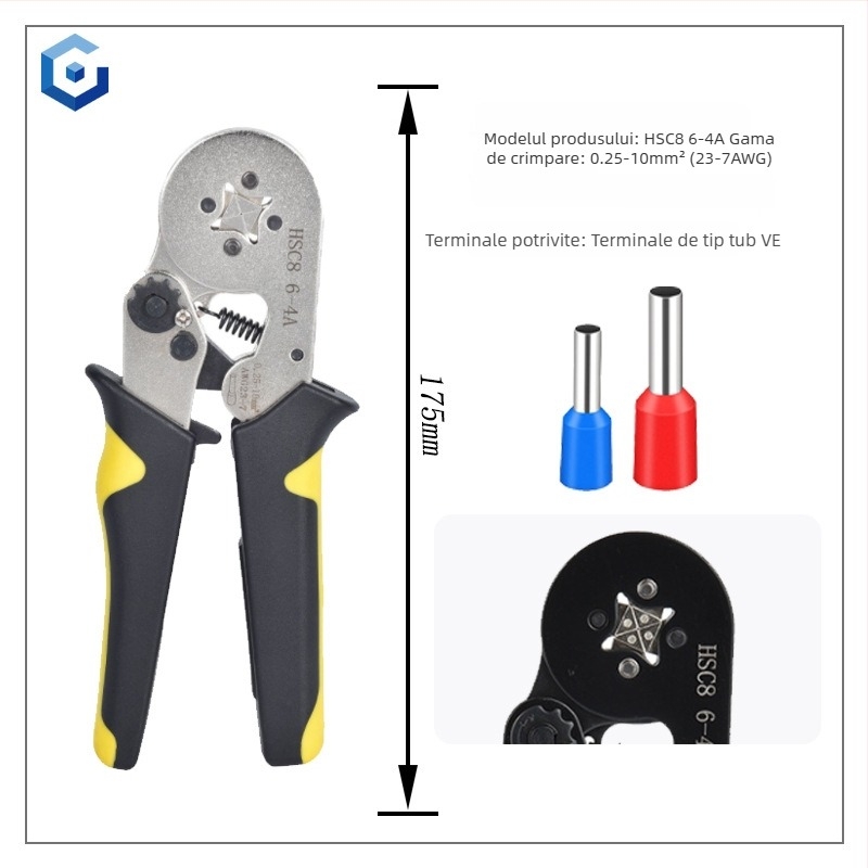 Jingyue Electric Clește de crimpare pentru terminal tubular — presare specială pentru terminale tubulare; Material: oțel aliat nichel-chromiu; Greutate: 0,378