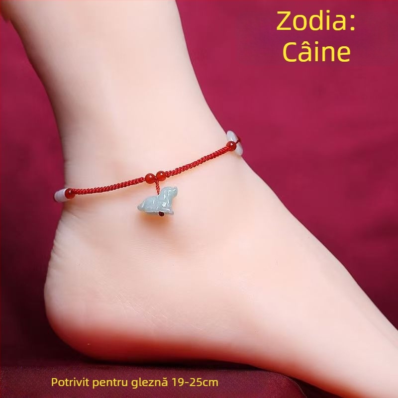 Brățară de gleznă din jad, stil influencer, model zodiac animal, iarna 2023