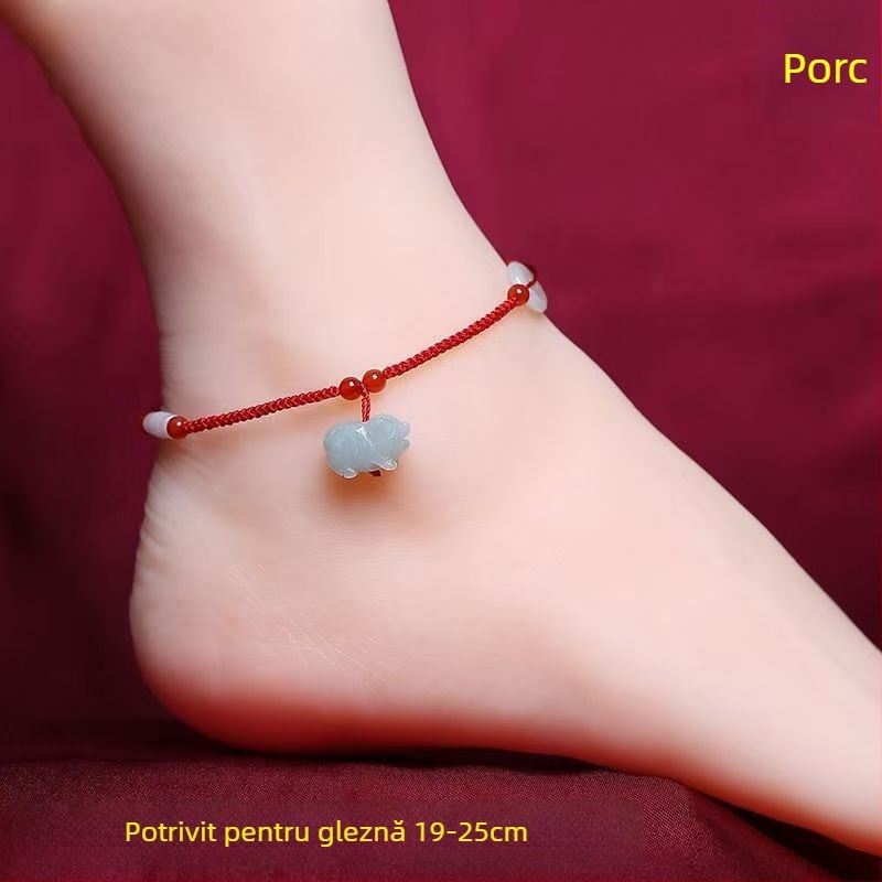 Brățară de gleznă din jad, stil influencer, model zodiac animal, iarna 2023
