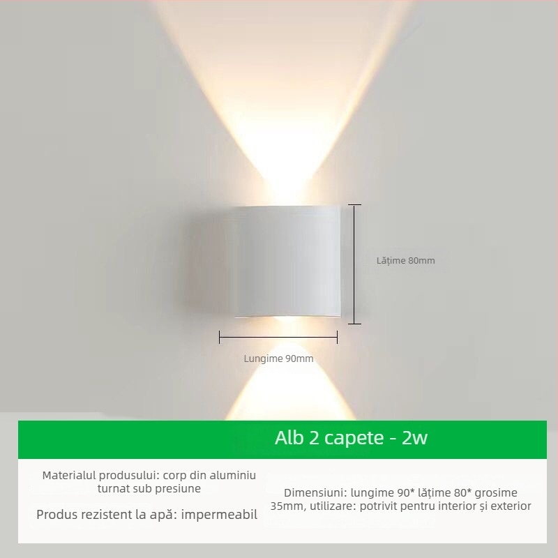 Lampă de perete exterior cu LED, abajur din aluminiu și corp din aluminiu, tensiune ≤36V