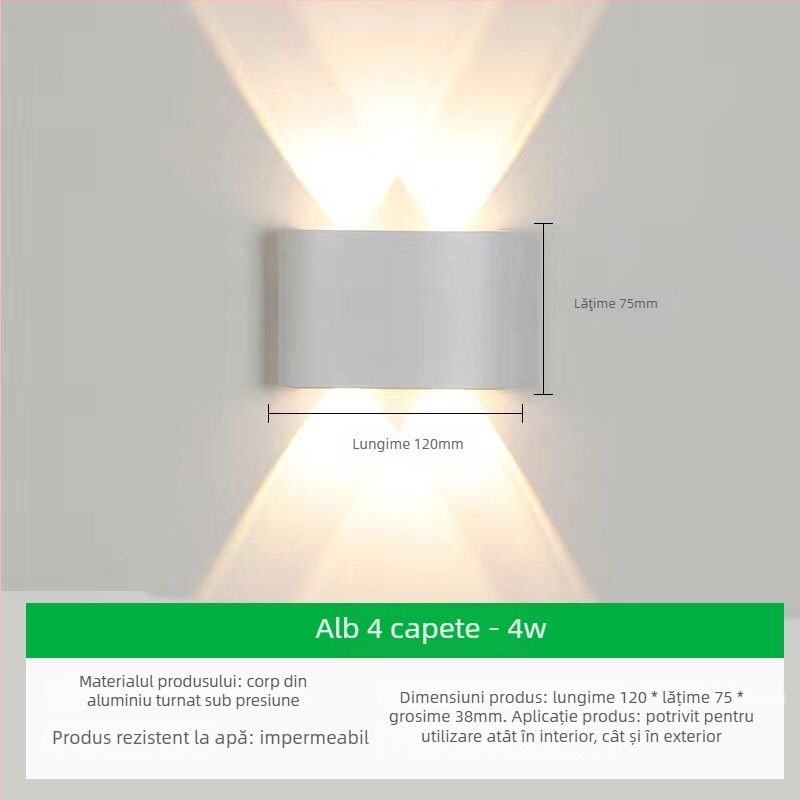 Lampă de perete exterior cu LED, abajur din aluminiu și corp din aluminiu, tensiune ≤36V