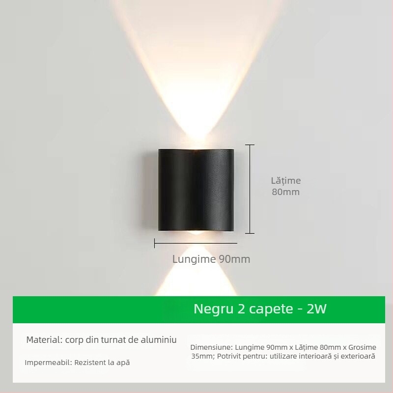 Lampă de perete exterior cu LED, abajur din aluminiu și corp din aluminiu, tensiune ≤36V