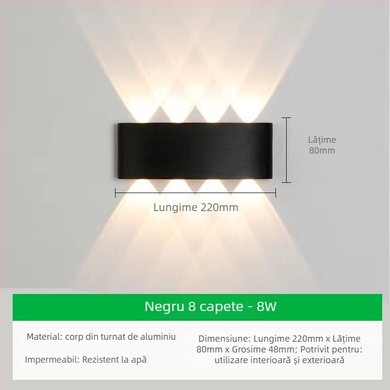 Lampă de perete exterior cu LED, abajur din aluminiu și corp din aluminiu, tensiune ≤36V