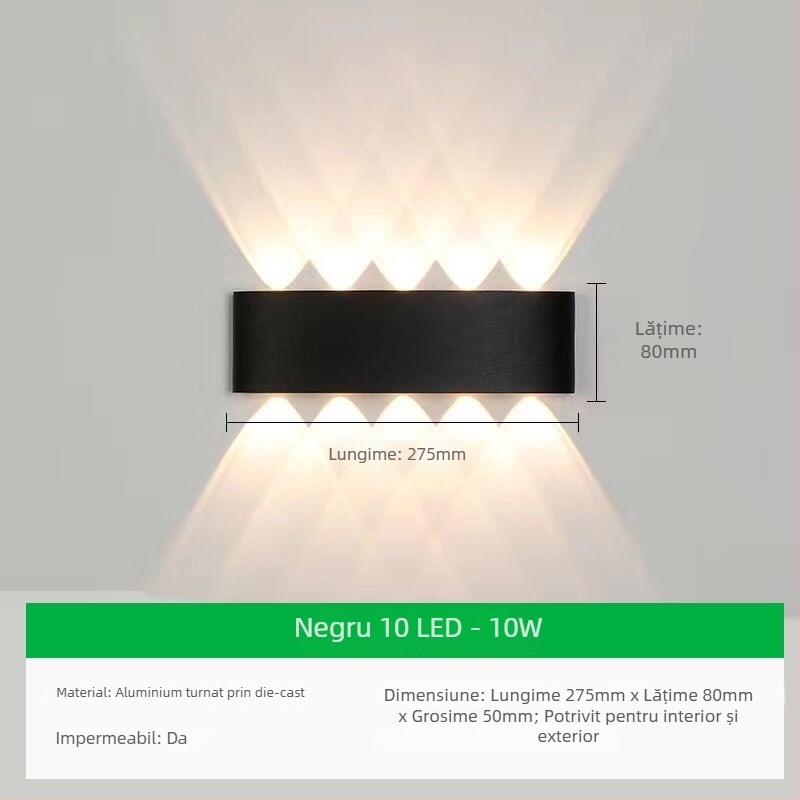 Lampă de perete exterior cu LED, abajur din aluminiu și corp din aluminiu, tensiune ≤36V