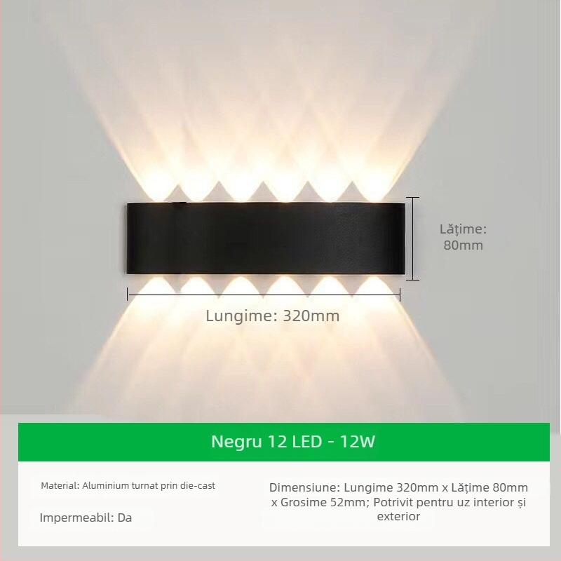 Lampă de perete exterior cu LED, abajur din aluminiu și corp din aluminiu, tensiune ≤36V
