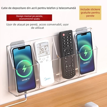 Cutie de depozitare pe perete din ABS pentru telecomenzi și telefoane — stil modern minimalist, depozitare și organizare, personalizare disponibilă